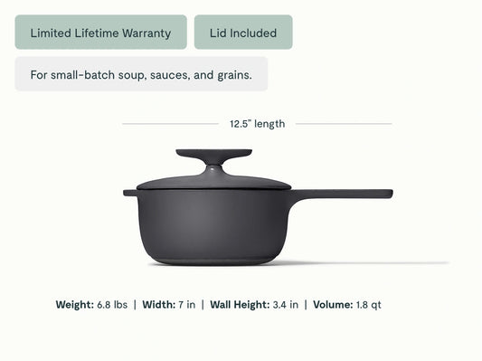 1.8 qt Enameled Cast Iron Mini Sauce Pan - Durable, Compact Pan With Excellent Heat Retention - US 7593