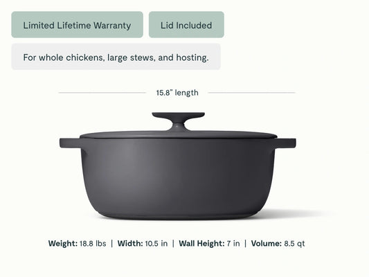 8.5 qt Enameled Cast Iron Oval Dutch Oven - Durable, Spacious Pot With Excellent Heat Retention - US 5378