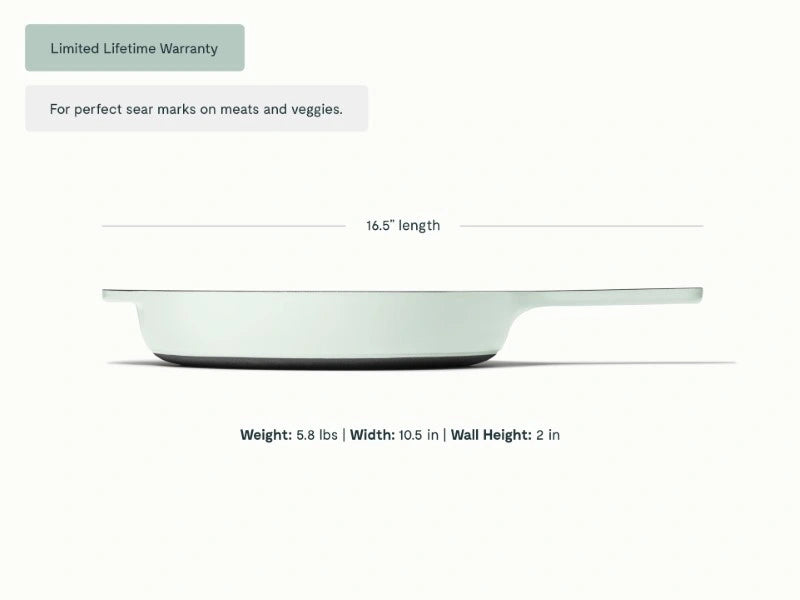 10.5” Enameled Cast Iron Skillet - 10.5” Skillet perfect for searing meat, baking cornbread, and sautéing. - US 2653