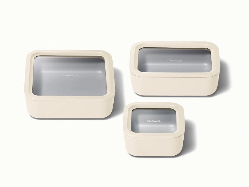 Food Storage Trio - Trio of ceramic-coated glass containers including our Small, Medium, and Large size all built for clean storing. - US 2481