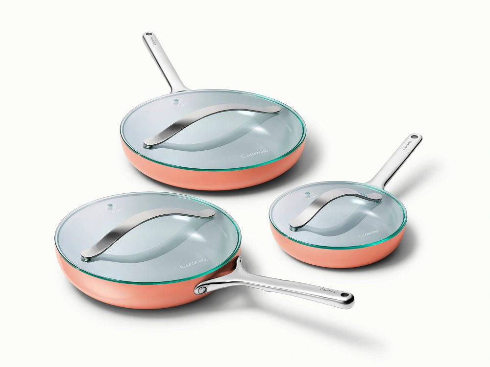 Fry Pan Trio with Glass Lids - 6-Piece Set of Ceramic-Coated Pans With Glass Lids - US 3826