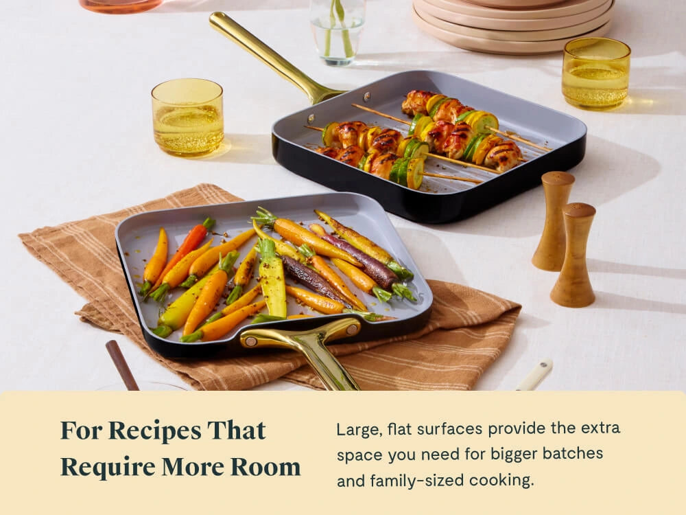 Square Pan Duo - 11” Non-Stick Ceramic Grill &amp; Griddle Pans - US 2602