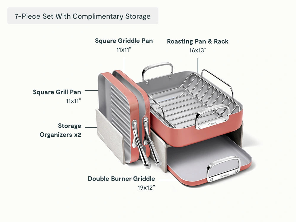 Squareware Set - 7-Piece Set of Ceramic-Coated Pans With Complimentary Storage - US 1866