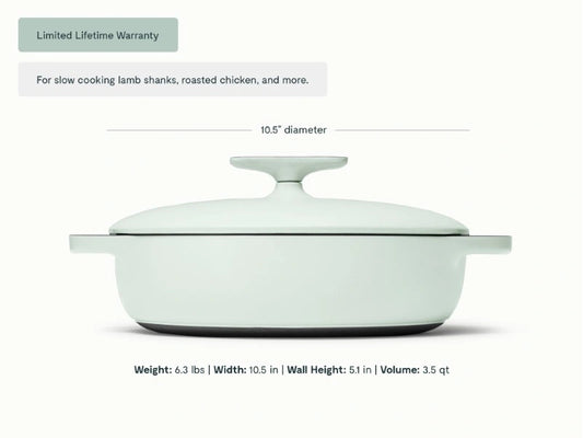 3.5 qt Enameled Cast Iron Braiser - 3.5qt Braiser for slow cooking lamb shanks, baked pasta, or roasted chicken. - US 8068