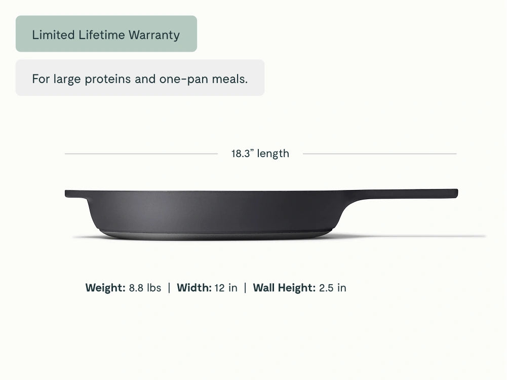 12” Enameled Cast Iron Large Skillet - Durable, Spacious Pan With Excellent Heat Retention - US 0189