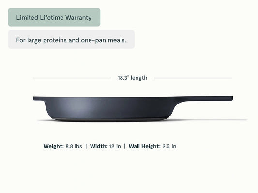 12” Enameled Cast Iron Large Skillet - Durable, Spacious Pan With Excellent Heat Retention - US 2535