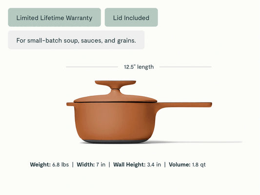 1.8 qt Enameled Cast Iron Mini Sauce Pan - Durable, Compact Pan With Excellent Heat Retention - US 1476
