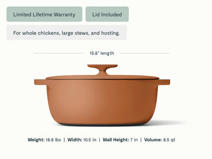8.5 qt Enameled Cast Iron Oval Dutch Oven - Durable, Spacious Pot With Excellent Heat Retention - US 3827