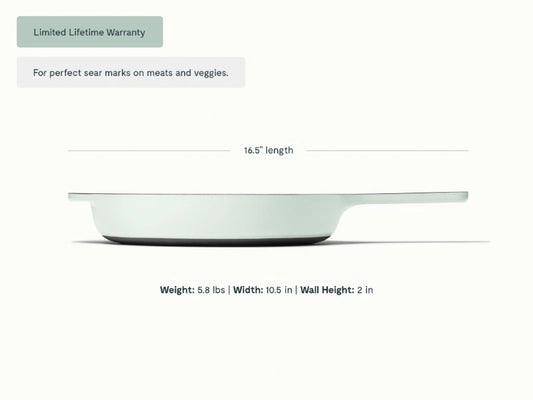 10.5” Enameled Cast Iron Skillet  - 10.5” Skillet perfect for searing meat, baking cornbread, and sautéing. - US 2653