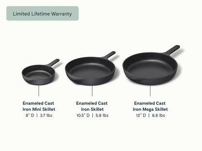 Enameled Cast Iron Skillet Trio - 3-Piece Set With Excellent Heat Retention - US 7327