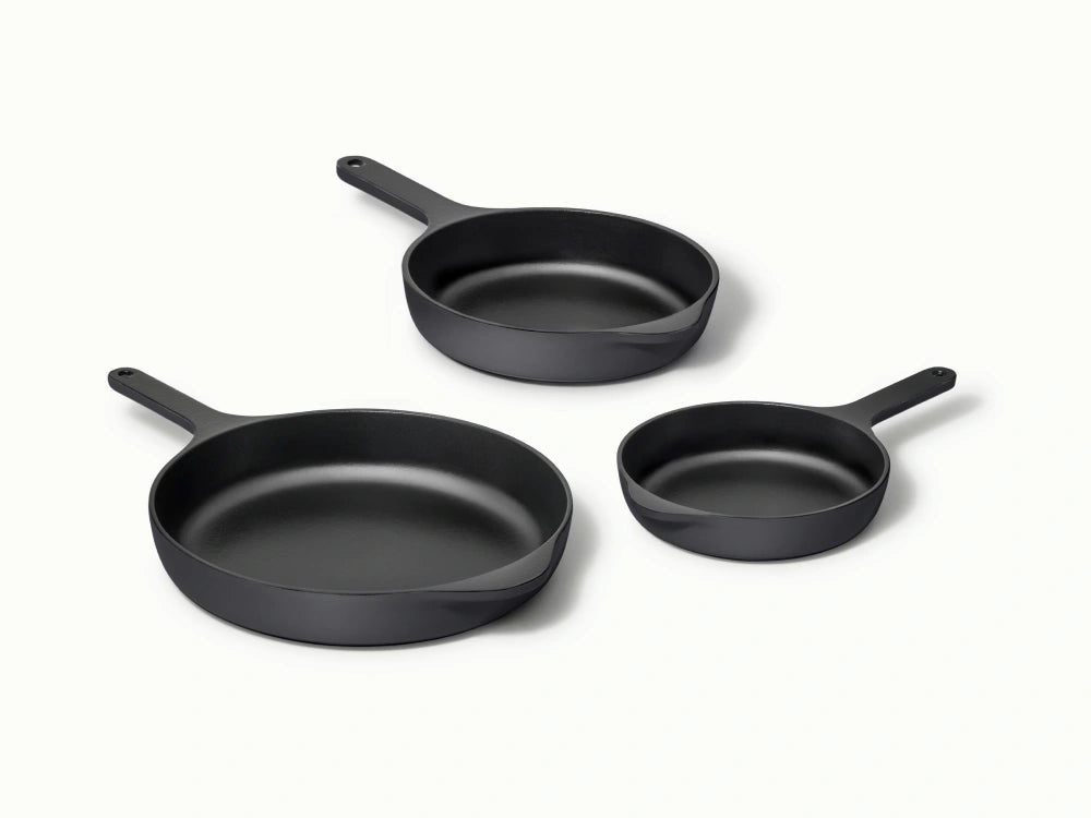 Enameled Cast Iron Skillet Trio - 3-Piece Set With Excellent Heat Retention - US 7327