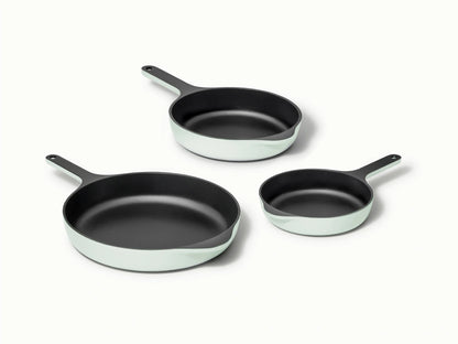 Enameled Cast Iron Skillet Trio - 3-Piece Set With Excellent Heat Retention - US 5298