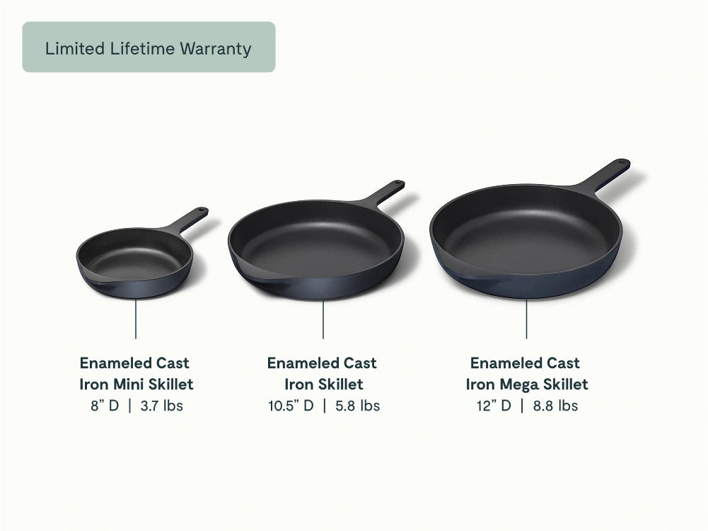 Enameled Cast Iron Skillet Trio - 3-Piece Set With Excellent Heat Retention - US 5550