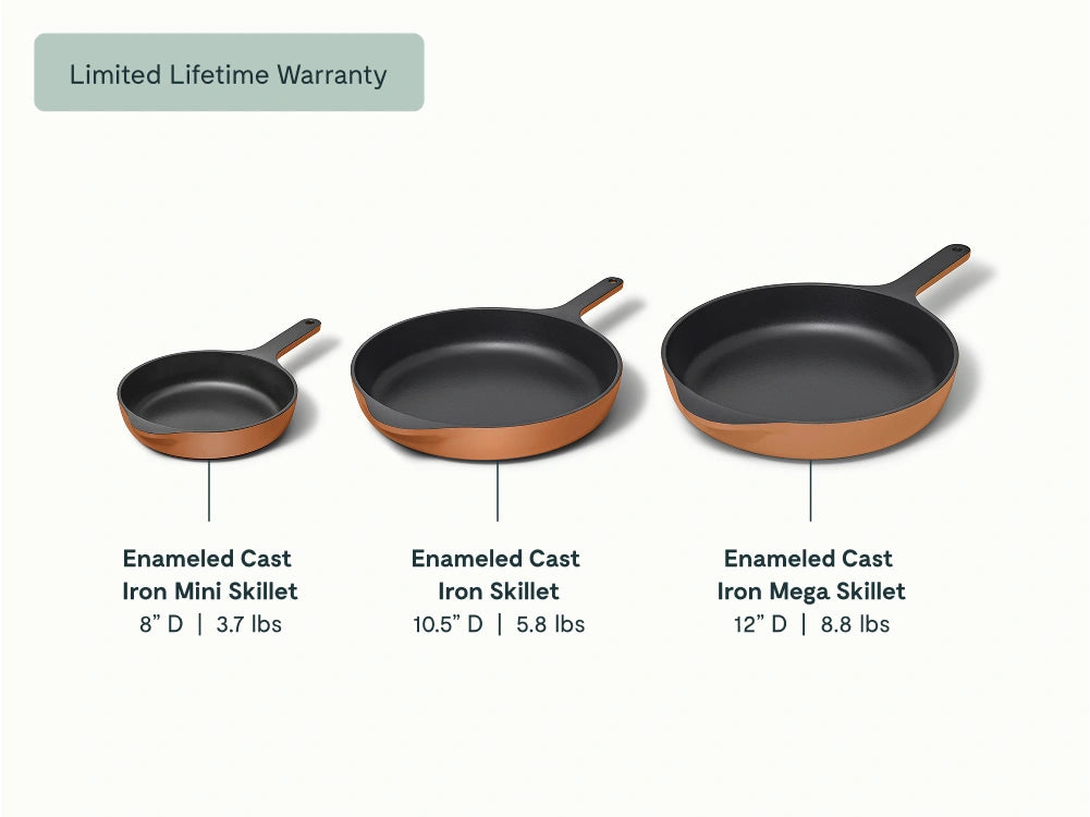 Enameled Cast Iron Skillet Trio - 3-Piece Set With Excellent Heat Retention - US 4129