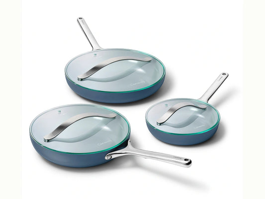 Fry Pan Trio with Glass Lids - 6-Piece Set of Ceramic-Coated Pans With Glass Lids - US 5023