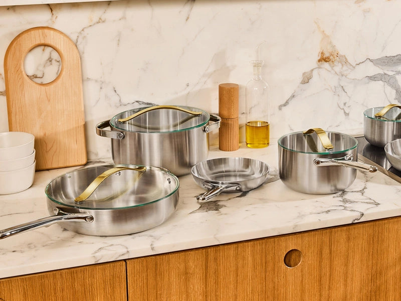 Glass Lid Set of 3 - Premium Gold Hardware Glass Lid add-on to our best-selling 12-piece Cookware Set. - US 6705