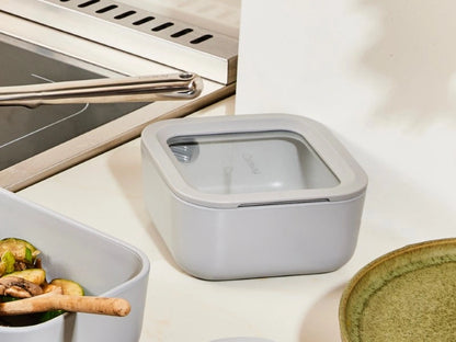 Small Storage Container - Ceramic-coated 4.4 cup glass Container built for clean storing. - US 6465
